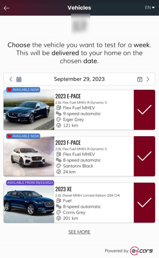 Visuel of booking vehicule on the platfom E4cars