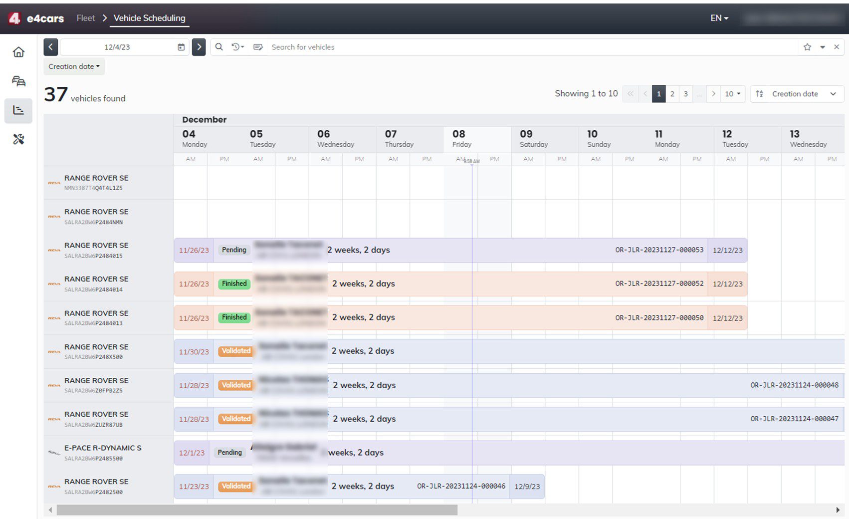 E4cars vehicule scheduling