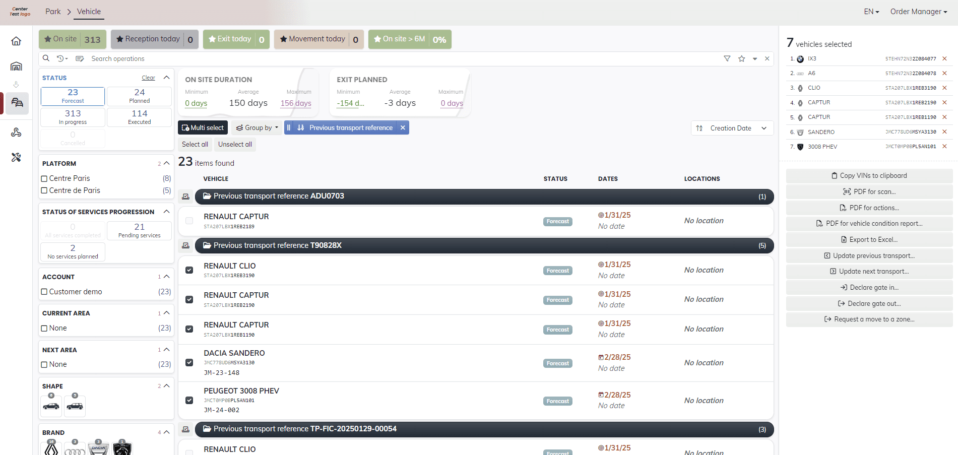 COMPOUND MANAGEMENT 3 - vue des véhicules - liste des actions possibles