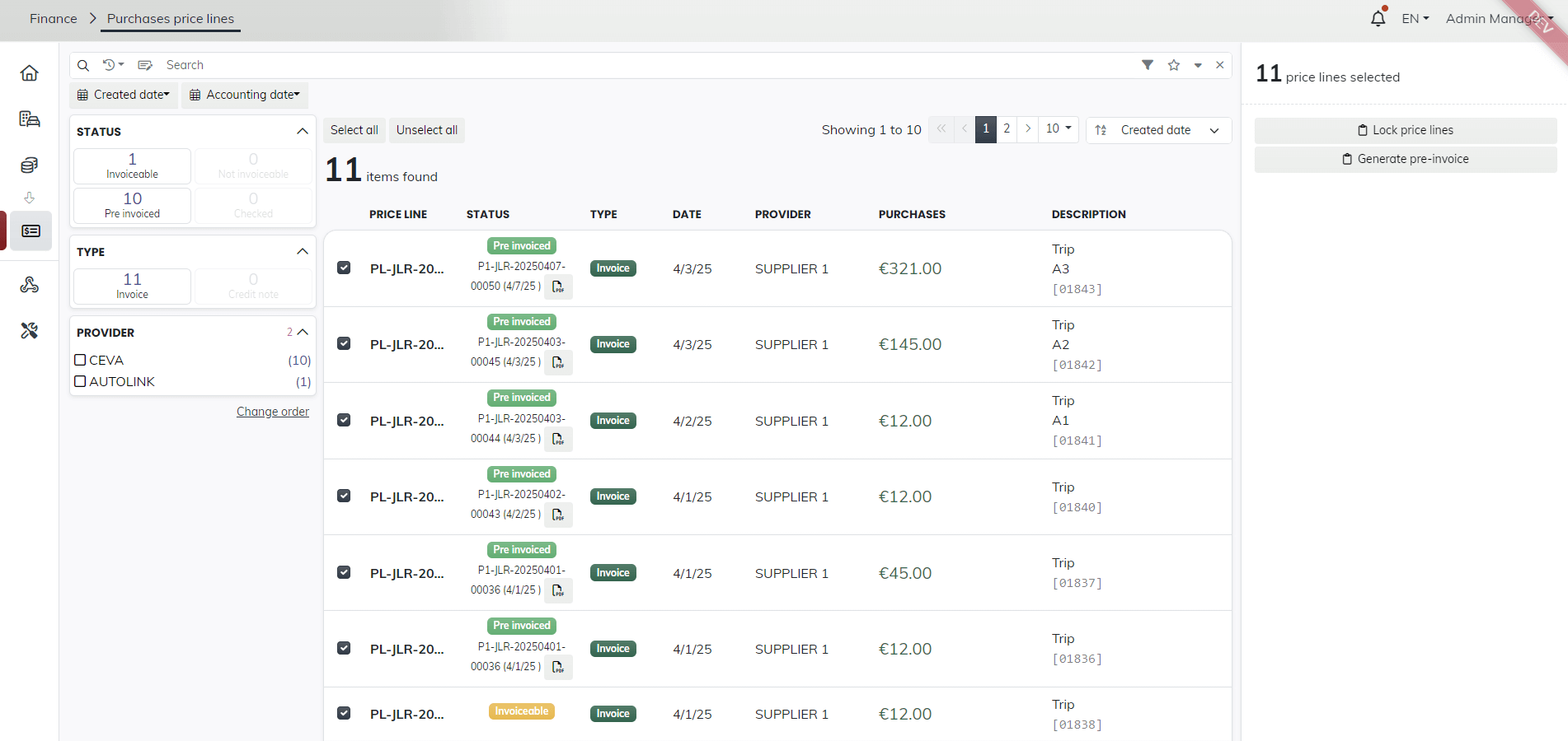 INVOICING 4 - pricing lines