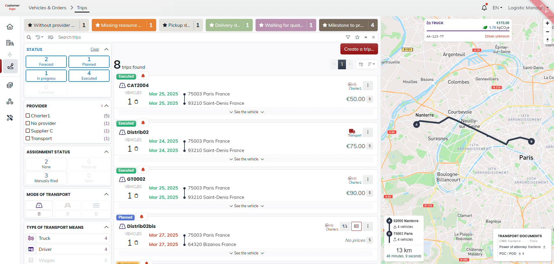 TRANSPORT MANAGEMENT 1 - web app 4PL - trips