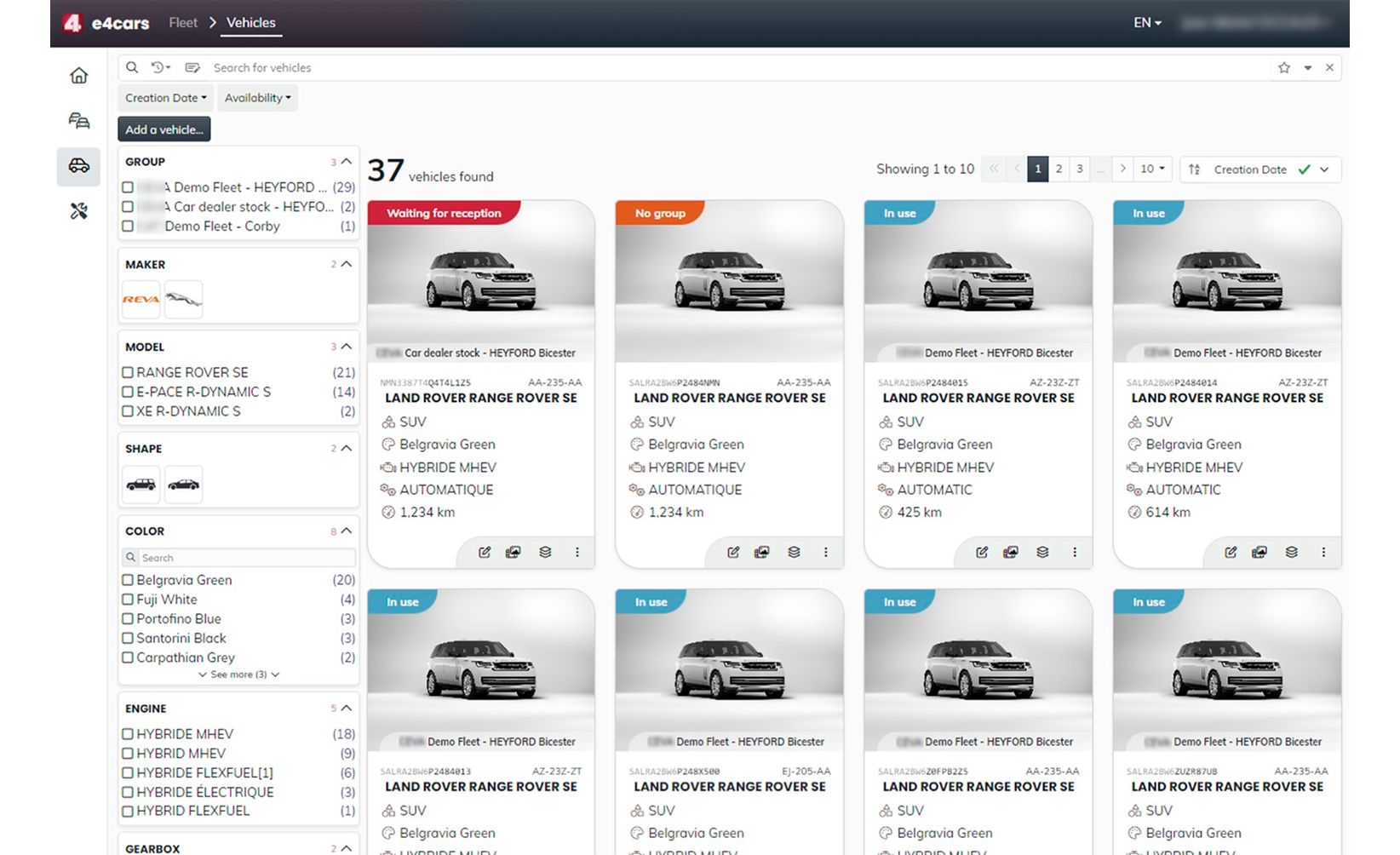 VEHICLE FLEET MANAGEMENT 1 - vue vehicules
