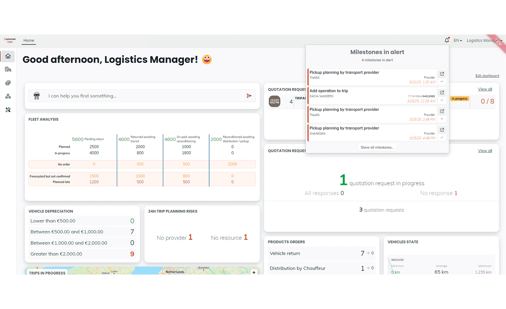 VEHICLE FLEET MANAGEMENT 4 - homepage - tower control depreciation et alertes